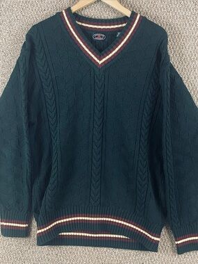 Vintage 90s Cricket Sweater Mens XL Cable Knit Tennis V Neck Hong Kong Retro D9